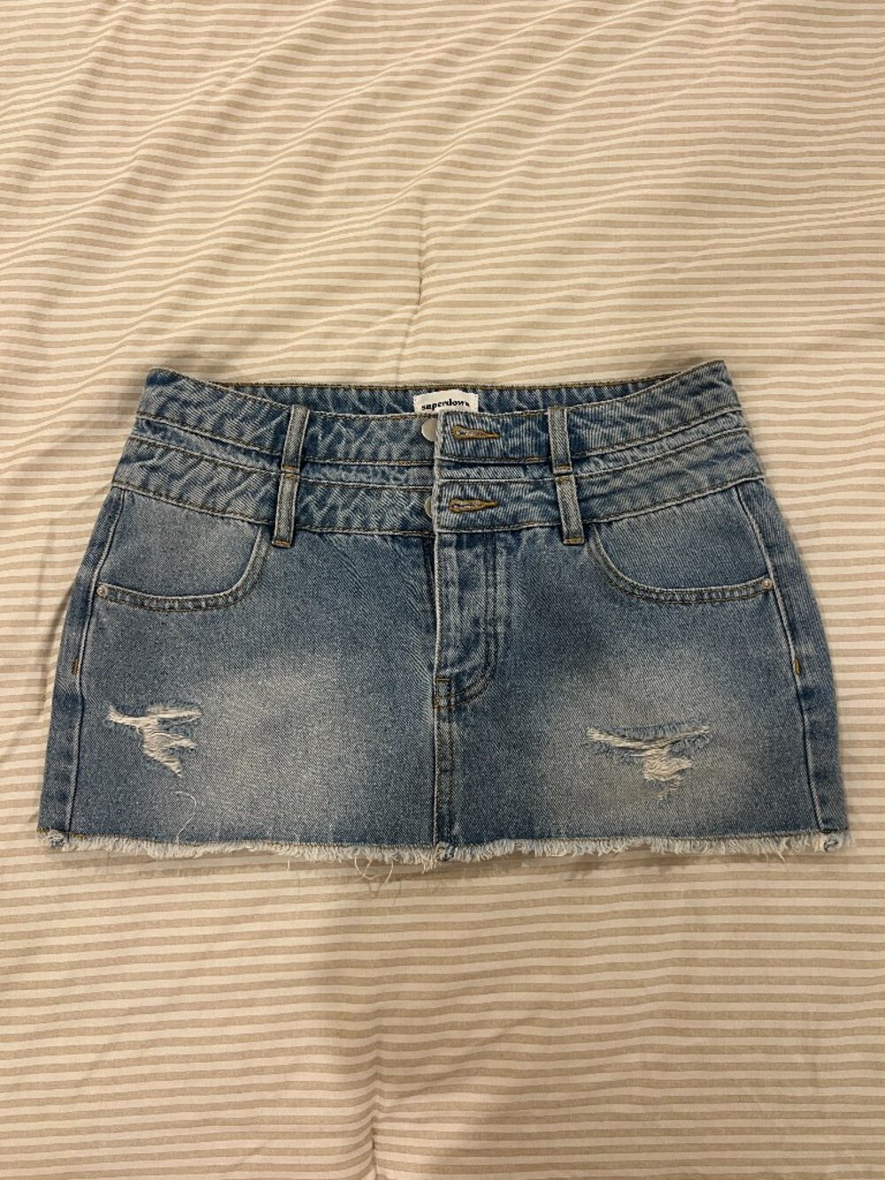 superdown Distressed Denim Mini Skirt Double Waist Size XS